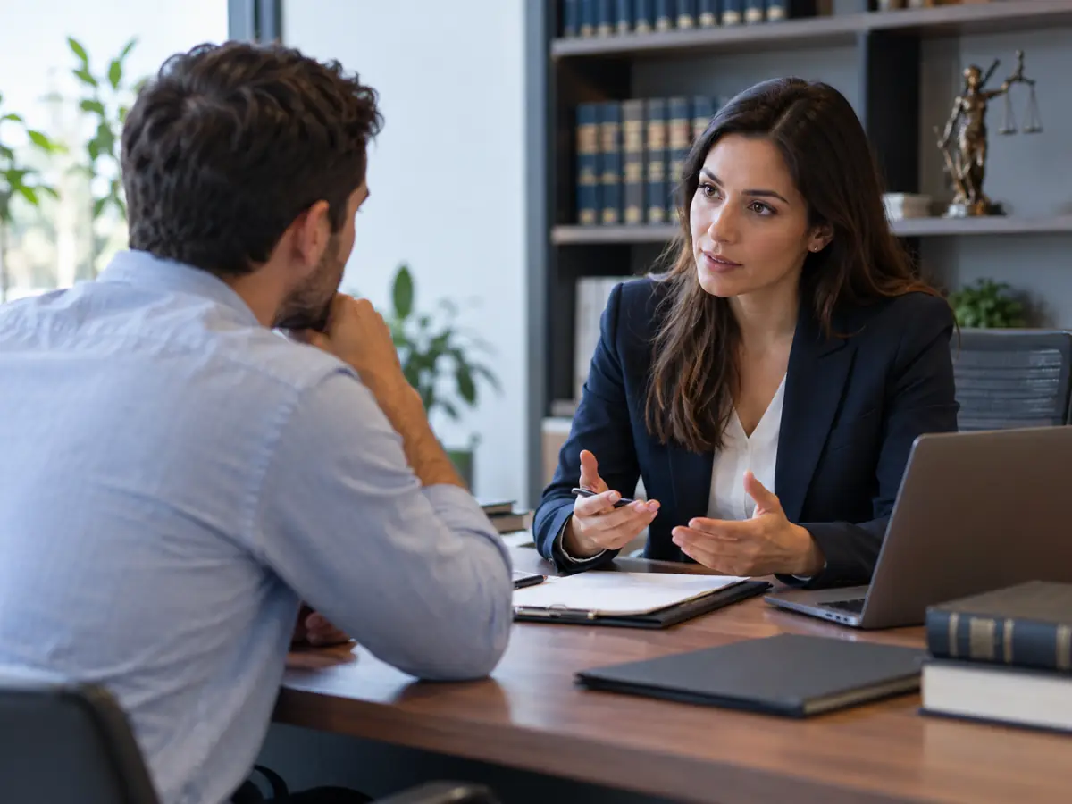 Asesora jurídica en una consulta personalizada de extranjería con un cliente